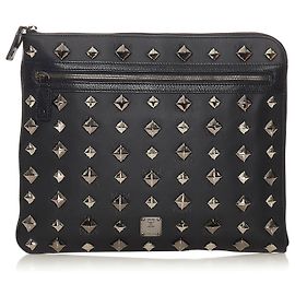 MCM Black Studded Leather Clutch Bag Black
