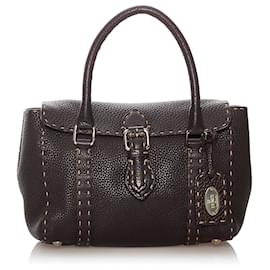 Fendi-Sac à main en cuir marron Selleria Linda Fendi-Marron