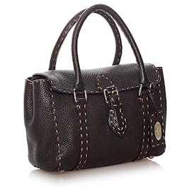 Fendi-Sac à main en cuir marron Selleria Linda Fendi-Marron