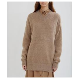 Joseph-Joseph V Neck Oversized Brushed Mohair Sweater-Taupe