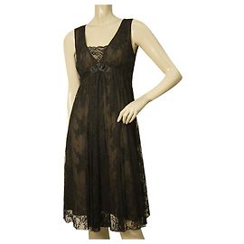 Azzaro Schwarzes, ärmelloses, knielanges Cocktail-Abendkleid mit Blumenspitze Gr 38 Schwarz
