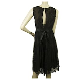 Azzaro-Azzaro Black Floral Lace Sleeveless Knee Length Cocktail Evening dress sz 38-Black