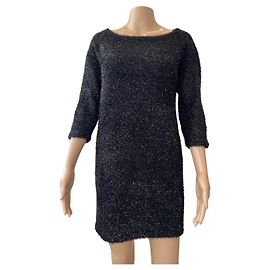Elisabetta Franchi Glänzendes Kleid Schwarz Oversize Schwarz