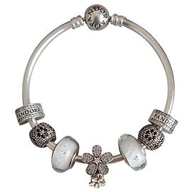 PANDORA - Noir et Blanc Floral - mit oder ohne Armband Schwarz Silber Weiß Silber Hardware