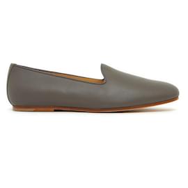Hermès-CABLE LEATHER LOAFERS FR40 NEW-Grey