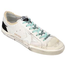 Golden Goose Herren Super- Star Sneaker in Canvas Weiß Schwarz Eisblau Weiß