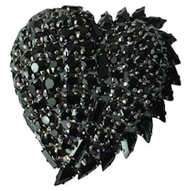 Yves Saint Laurent-YVES SAINT LAURENT QUORE BROOCH IN METAL AND CRYSTAL-Black,Other,Metallic