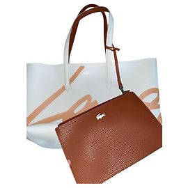 Lacoste Ledertasche Weiß Beige Schokolade Weiß Beige Schokolade
