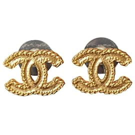 Chanel-CC 12P matte yellow golden tone Logo earrings-Golden