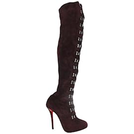 Christian Louboutin-Women's 39 Maroon Suede Over The Knee Boots-Other