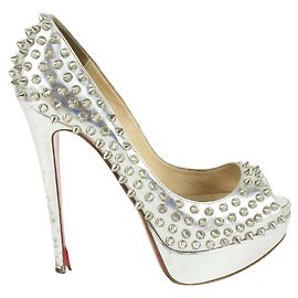 Christian Louboutin Da donna 38.5 Piattaforme Open Toe Lady Peep Silver Spike Altro