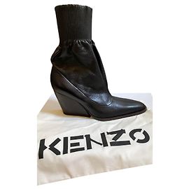 Kenzo Billow Low Top Boots Black Leather 38 Black
