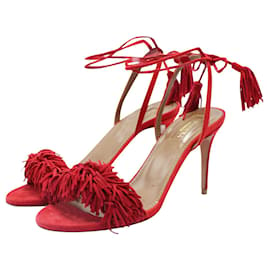 Aquazzura-Red Suede Sandals -Red