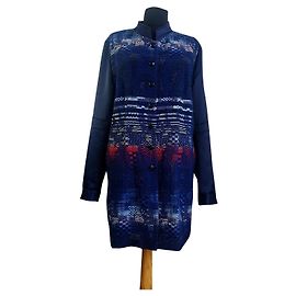 Riani Blue and Multicolour Wool Long Blazer Coat Blue Multiple colors
