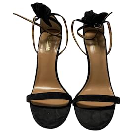 Aquazzura-Aquazzura Bow Tie 105 Heels in Black Suede-Black
