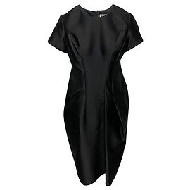 Abito midi formale Jil Sander a maniche corte in lana nera Nero