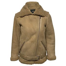 Veste Maje Gombery Shearling en Daim Beige Beige