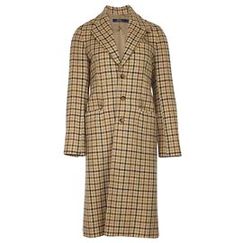 Polo Ralph Lauren Plaid Single-Breasted Coat in Brown Wool Brown Beige