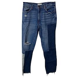 Sandro-Sandro Distressed Patchwork Jeans in Blue Cotton-Blue