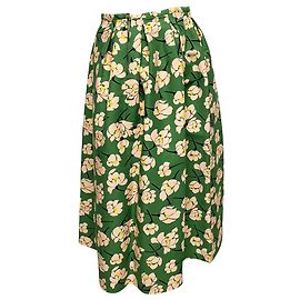 Falda Larga Plisada Con Estampado Floral De Rochas En Algodón Verde Verde