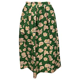 Rochas-Rochas Floral Print Pleated Maxi Skirt in Green Cotton-Green