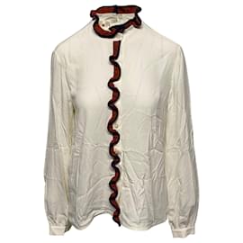 Marni-Marni Ruffled Collar and Button Blouse in Cream Acetate-White,Cream