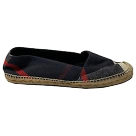 Burberry-Burberry Checked Espadrilles in Navy Blue Canvas-Blue,Navy blue