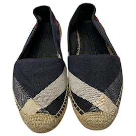 Burberry-Burberry Checked Espadrilles in Navy Blue Canvas-Blue,Navy blue