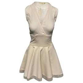 Maje-Maje Lace Detail Mini Dress in Cream Viscose-Beige