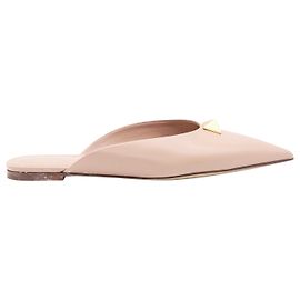Valentino Roman Stud Flat Mule  in Beige Leather Beige