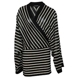 Mini abito a righe Balmain in viscosa bianca e nera Nero