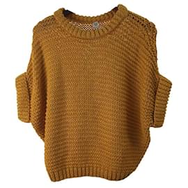 Hermès-[Used] Hermes / Sweater / Yellow / Low Gauge Short Sleeve Knit Dolman Sleeve-Yellow