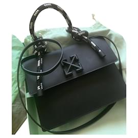 Off White Black Leather Handbag Black