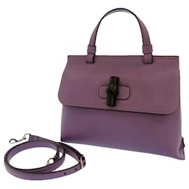 Gucci-Gucci Purple Bamboo Daily Leather Satchel-Purple