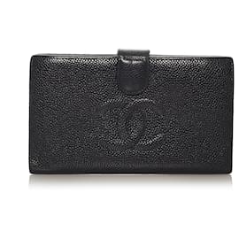 Chanel-Chanel Black CC Caviar Leather Long Wallet-Black