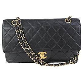 Chanel-Black Caviar Leather Gold Hardware Medium Classic lined Flap 1C128-Other