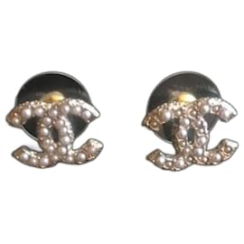 Chanel-PENDIENTES PERLA CHANEL CC-Hardware de plata