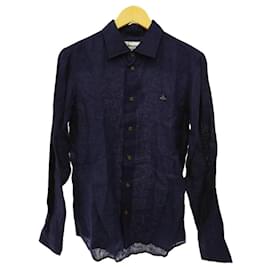 Vivienne Westwood-Vivienne Westwood MAN 2016 / Orb embroidery / Long sleeve shirt / 44 / Linen / NVY / Solid color-Navy blue