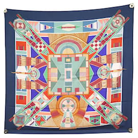 Hermès-NEW HERMES SCARF INDIAN ART OF THE PLAINS CARRE 90 BLUE SILK NEW SILK SCARF-Blue