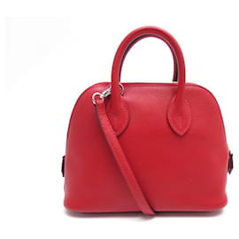 Hermès-NEW HERMES MINI BOLIDE HANDBAG IN RED LEATHER + SHOULDER STRAP NEW HAND BAG PURSE-Red