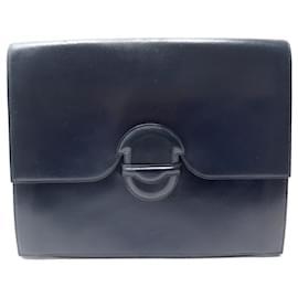 Hermès-VINTAGE HERMES BRIEFCASE HAND BAG 35 cm leather box navy blue-Navy blue