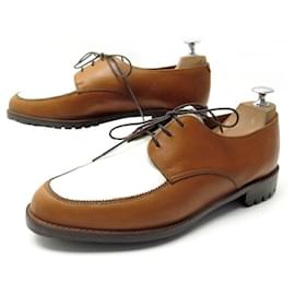 Hermès-Hermes shoes 42 MEN'S GOLF DERBY IN TWO-TONE GOLD AND WHITE LEATHER SHOES-Other