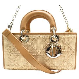 Christian Dior NUOVA BORSA A MANO DIOR LADY D-JOY BORSA A TRACOLLA IN RAFFIA E PELLE BEIGE Beige