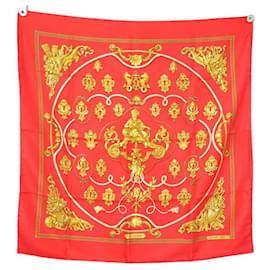 Hermès-HERMES SESAME SCARF PHILIPPE LEDOUX CARRE 90 IN RED SILK SILK SCARF-Red