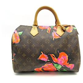 Louis Vuitton-Louis Vuitton Speedy Handbag 30 PINK M48610 STEPHEN SPROUSE MONOGRAM LV ROSES-Brown