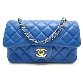 Chanel-CHANEL MINI TIMELESS BANDOULIERE BLUE QUILTED LEATHER HAND BAG-Blue