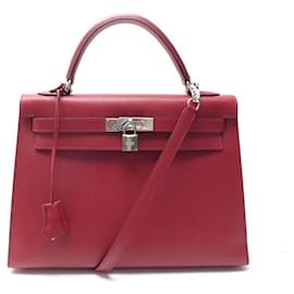 Hermès-Hermès Kelly handbag 32 Sellier 2006 IN RED EPSOM LEATHER BANDOULIER HAND BAG-Red