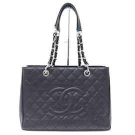 Chanel-CHANEL SHOPPING LOGO CC GM QUILTED LEATHER BLACK CAVIAR HAND BAG-Black