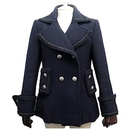 Chanel-NEW CHANEL CABAN P COAT36637 l 42 BUTTONS LOGO CC TWEED WOOL NEW COAT-Navy blue