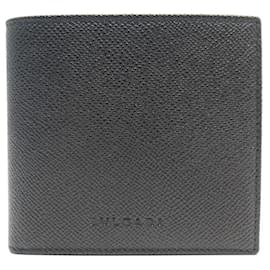 Bulgari-NEW BULGARI WALLET PURSE IN BLACK GRAINED LEATHER LEATHER WALLET-Black